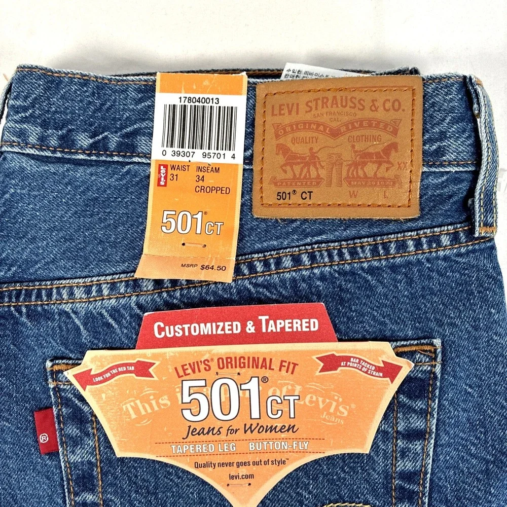 New Women's Levi's 501 CT Cropped Button Fit Denim Jeans Size 31x34 NWT‎ Tapered